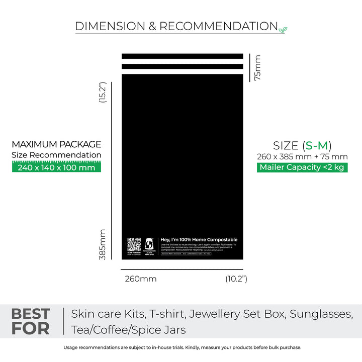 Black Custom Compostable Mailers with low minimums