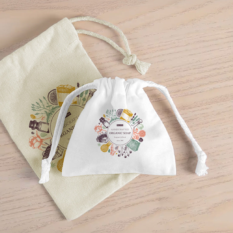 Custom Drawstring Bag Made with Recycled Cotton with Low Minimums