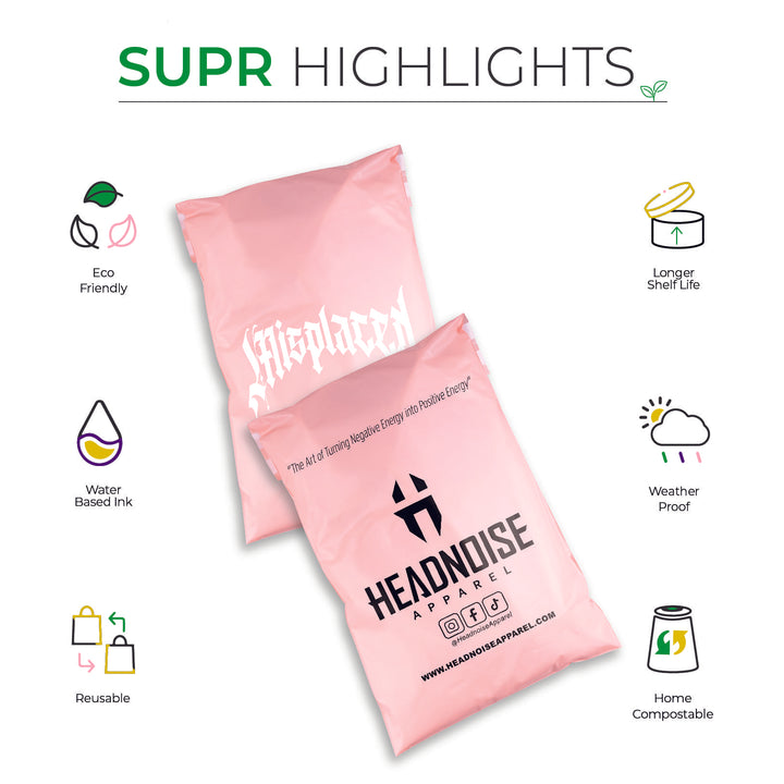 Pink Custom Compostable Mailers with low minimums
