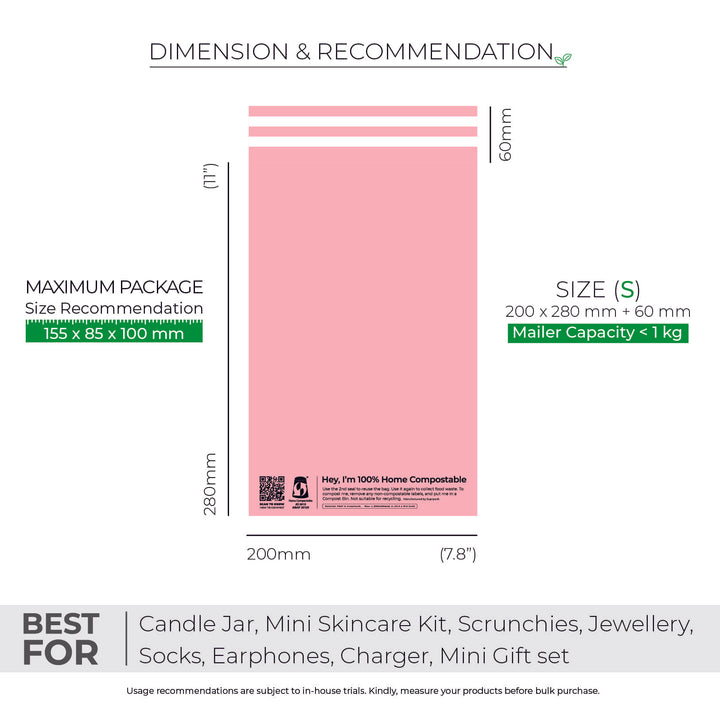 Pink Custom Compostable Mailers with low minimums