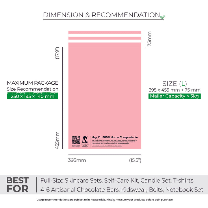 Pink Custom Compostable Mailers with low minimums