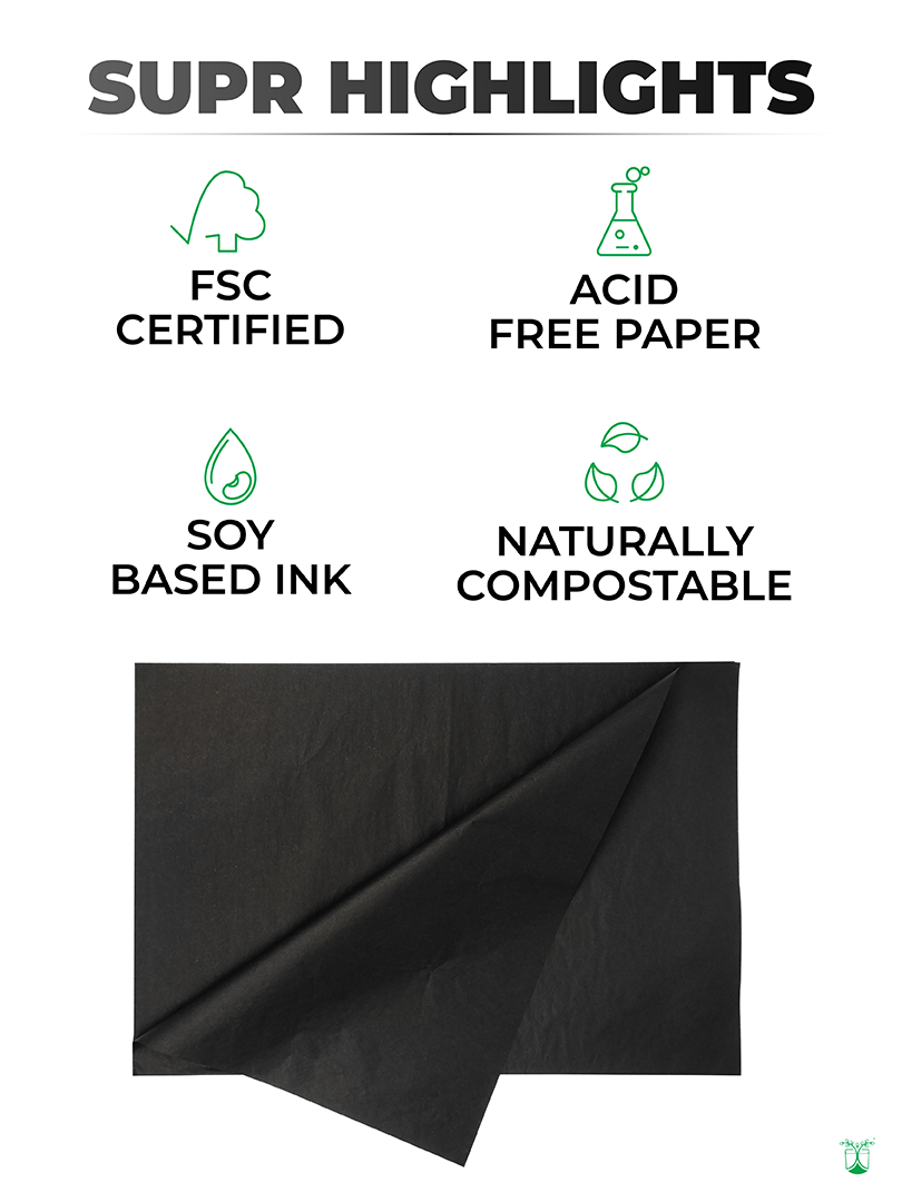 Black Tissue Paper. Acid Free & FSC Certified. MOQ: 100 Wrapping Paper