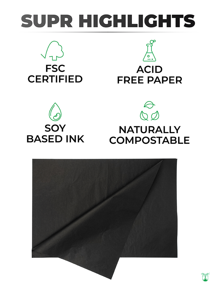 Black Tissue Paper. Acid Free & FSC Certified. MOQ: 100 Wrapping Paper