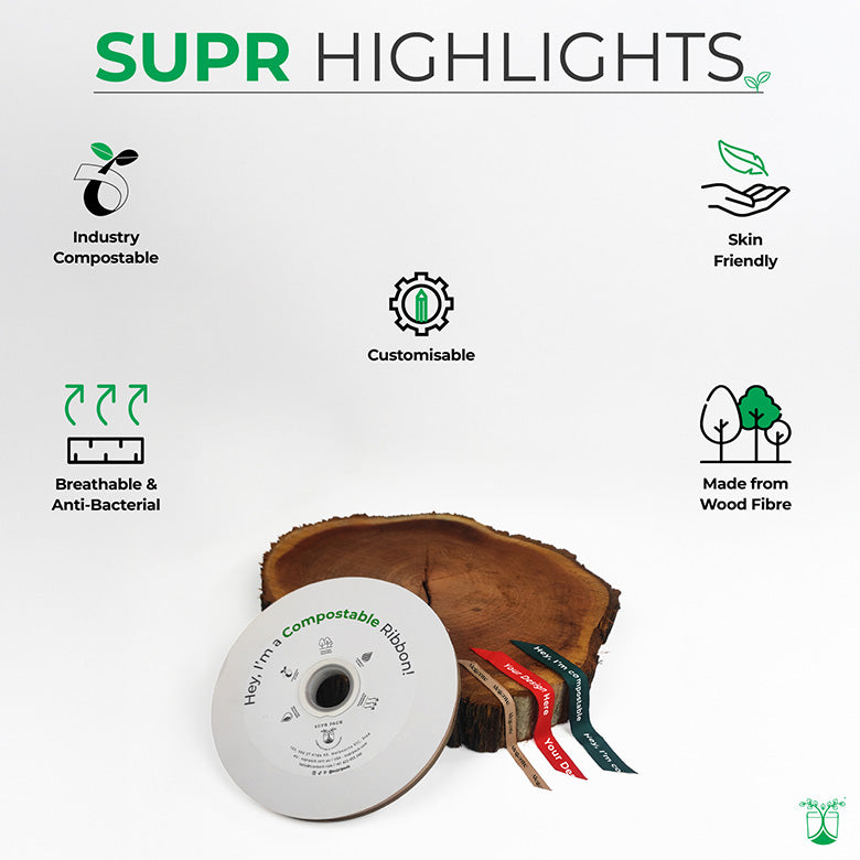 CUSTOM COMPOSTABLE RIBBON IN ONE LOGO COLOR