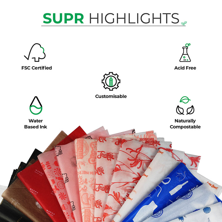 COLOURED CUSTOM TISSUE PAPER WITH LOGO & PATTERN DESIGN