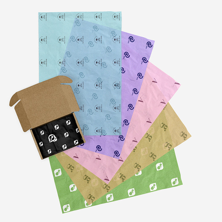COLOURED CUSTOM TISSUE PAPER WITH LOGO & PATTERN DESIGN