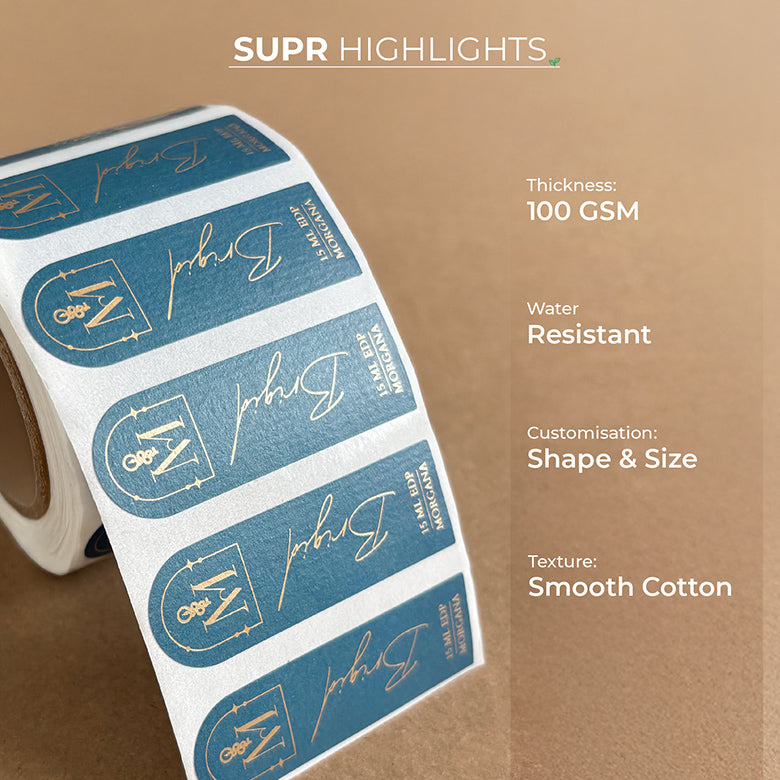 Custom Product Label Rolls, Luxe Textured Paper - Print, Emboss & Foil