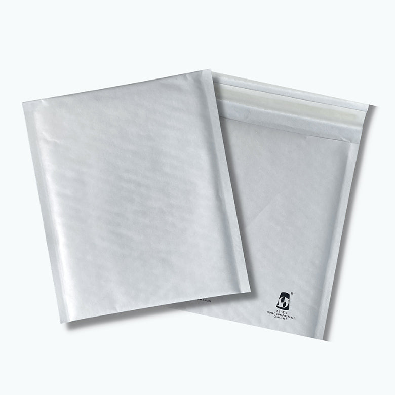 White Stock Bubble Mailers. Home Compostable & Eco-Friendly.