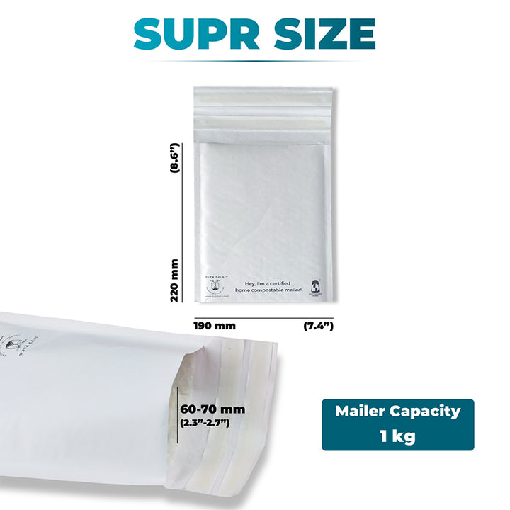 White Stock Bubble Mailers. Home Compostable & Eco-Friendly.