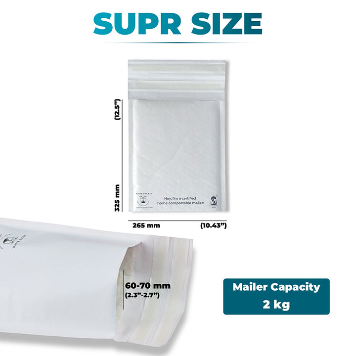 White Stock Bubble Mailers. Home Compostable & Eco-Friendly.