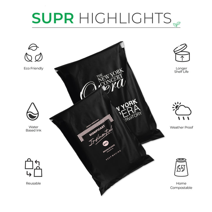 Black Custom Compostable Mailers with low minimums