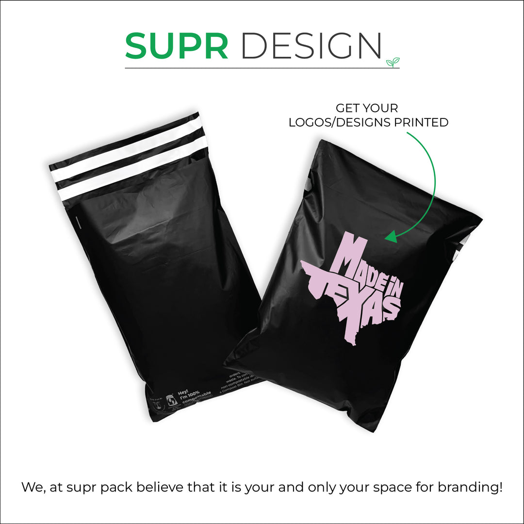 Black Custom Compostable Mailers with low minimums