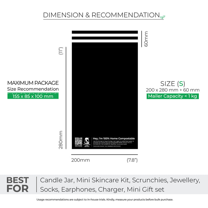 Black Custom Compostable Mailers with low minimums