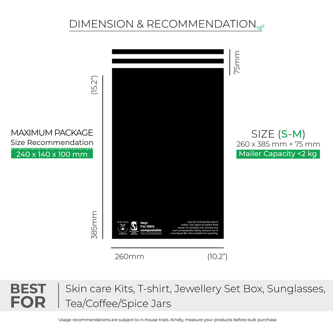 Black Custom Compostable Mailers with low minimums