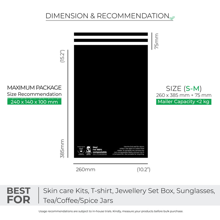 Black Custom Compostable Mailers with low minimums