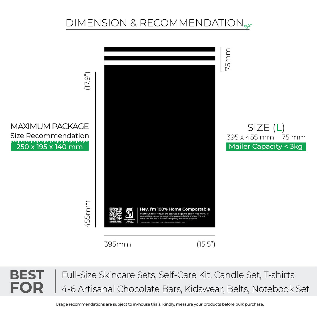 Black Custom Compostable Mailers with low minimums