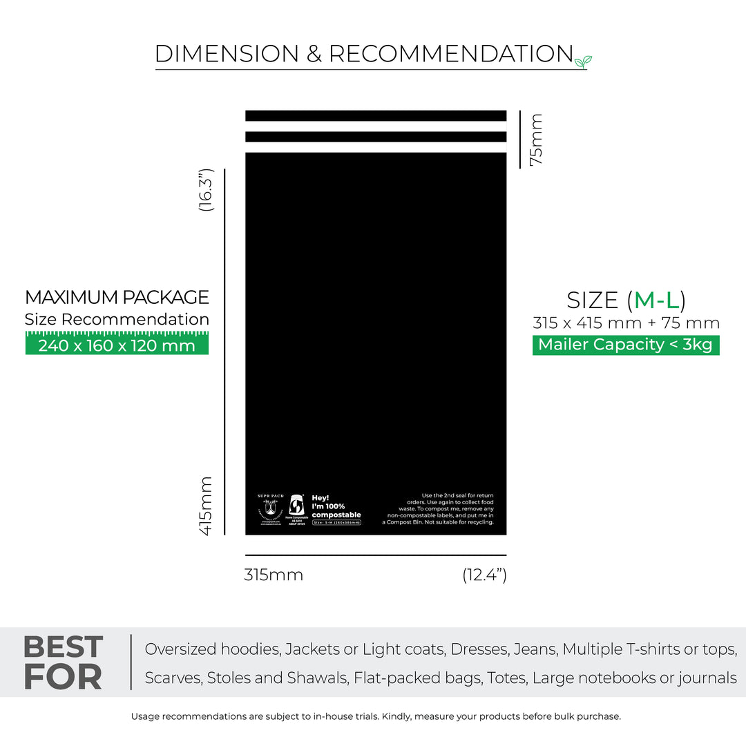 Black Custom Compostable Mailers with low minimums