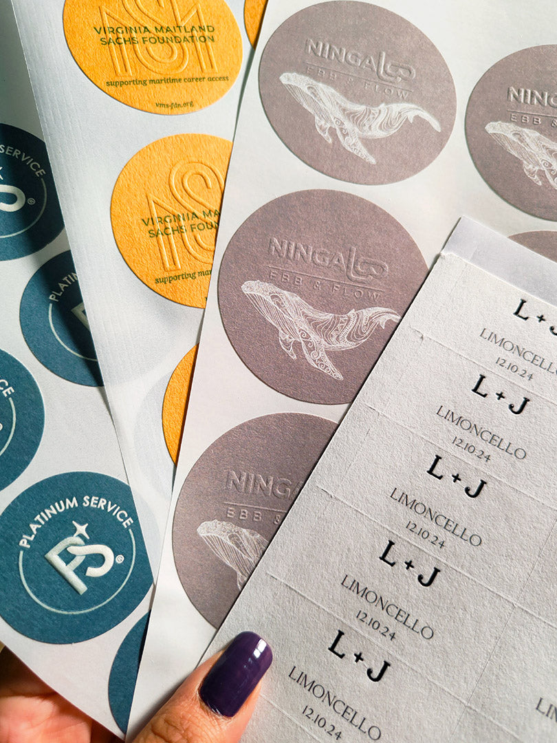 custom colored embossed stickers