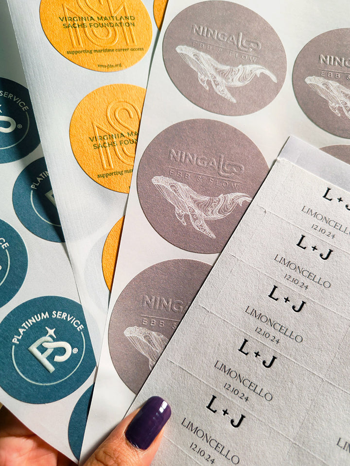 custom colored embossed stickers