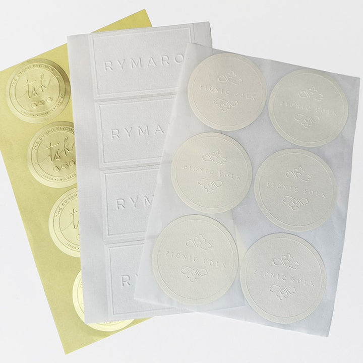 Custom Blind Embossed Stickers & Labels. MOQ-250 Stickers