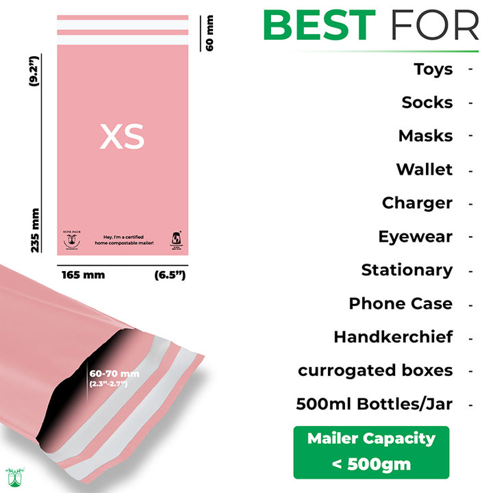 Pink Custom Compostable Mailers with low minimums