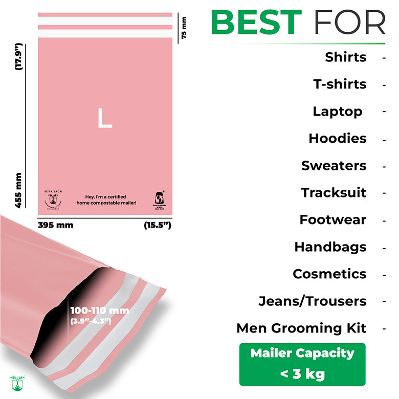 Pink Custom Compostable Mailers with low minimums