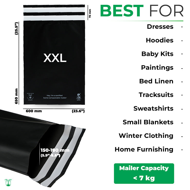 Black Mailers - Home Compostable Shipping Mailers. MOQ- 100