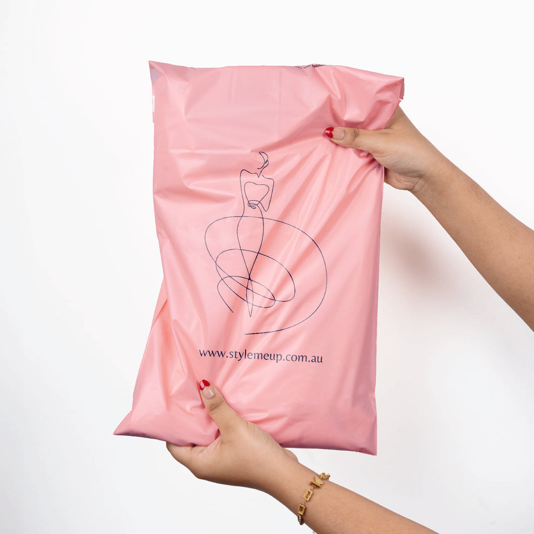 Pink Custom Compostable Mailers with low minimums