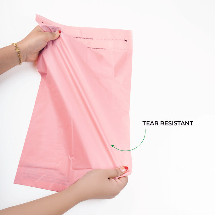 Pink Custom Compostable Mailers with low minimums