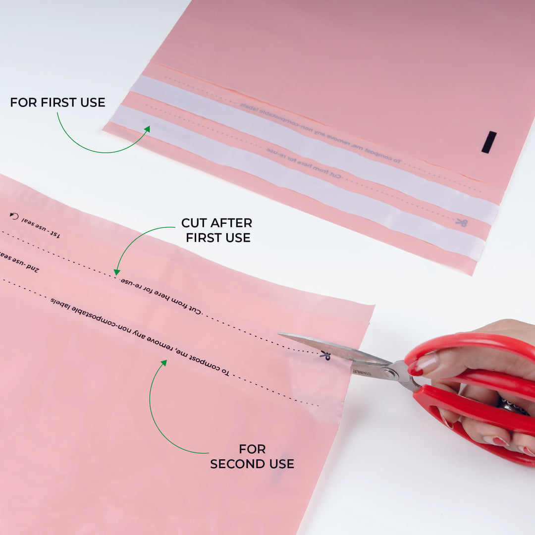 Pink Custom Compostable Mailers with low minimums