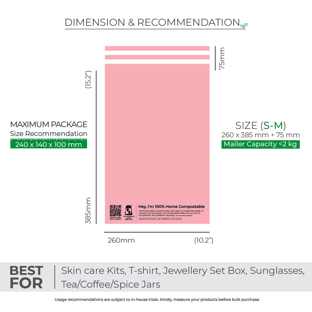 Pink Custom Compostable Mailers with low minimums