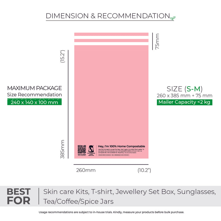 Pink Custom Compostable Mailers with low minimums