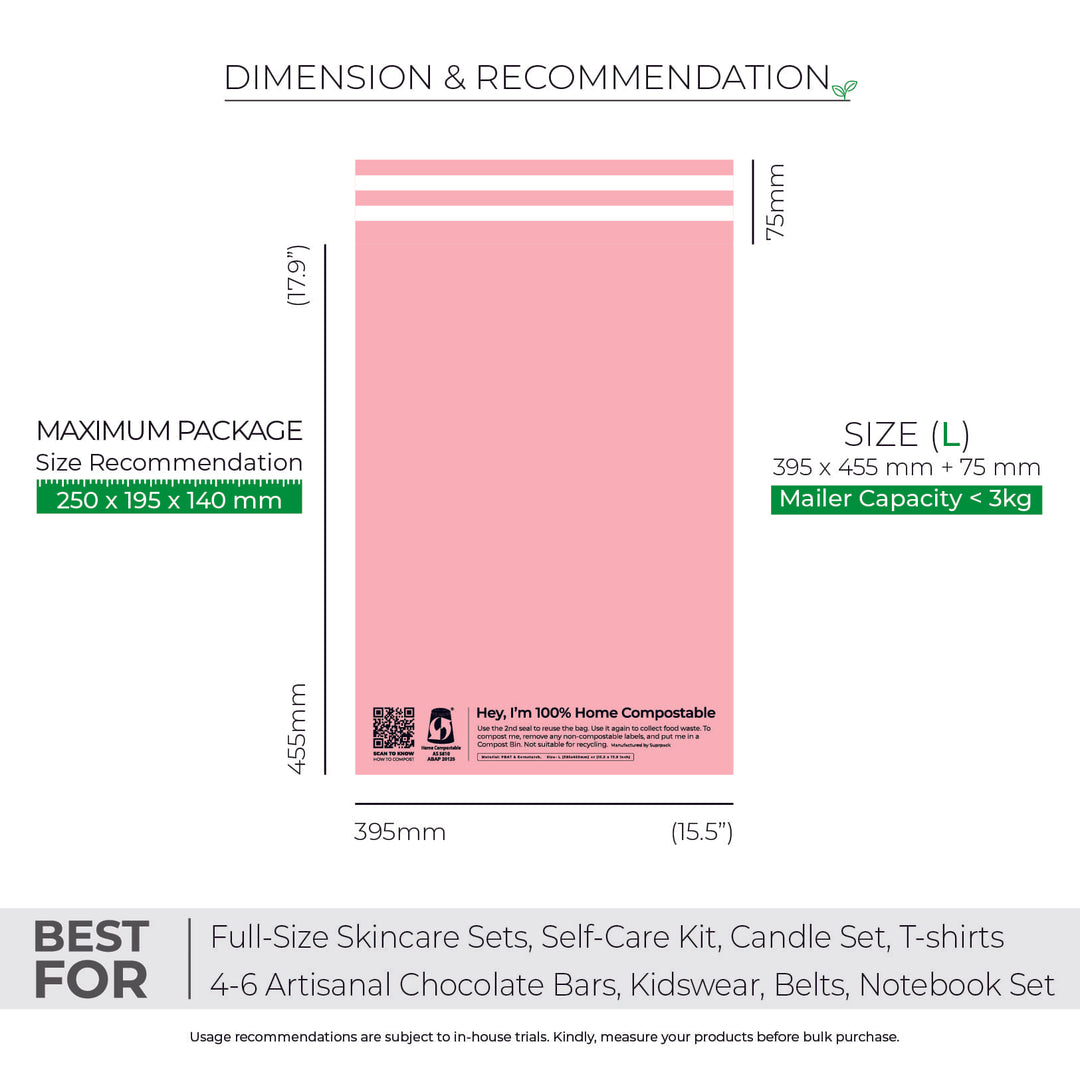 Pink Custom Compostable Mailers with low minimums