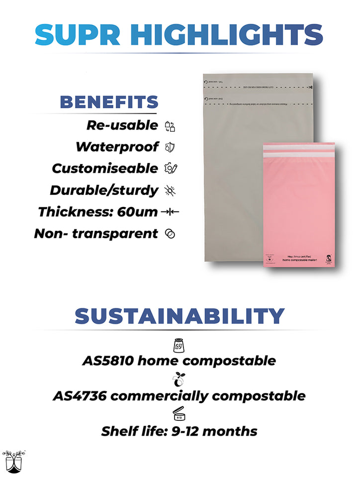 Warm Grey Mailers - Home Compostable Shipping Mailers. MOQ- 100