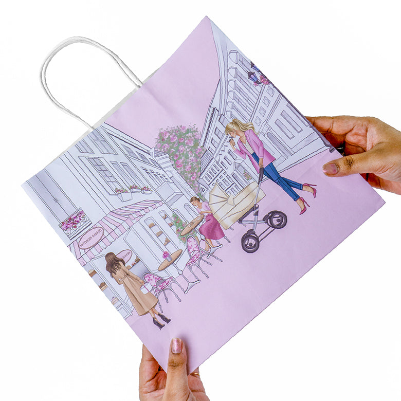 Printed twisted handle paper bags with Multi-colored &amp; Full-page printing