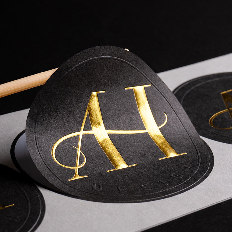 Custom printed embossed sticker with textured paper &amp; Foil