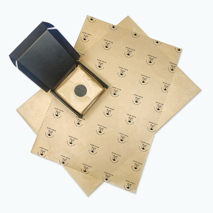 KRAFT CUSTOM TISSUE PAPER with Custom Stickers