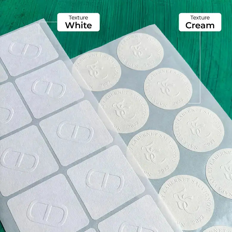 Custom Blind Embossed Product Label Rolls - Luxe Textured Paper - suprpack.com