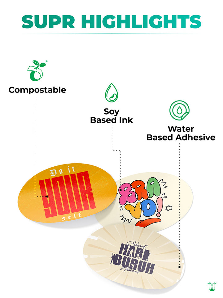CUSTOM COMPOSTABLE CMYK STICKERS & LABELS | MOQ 500 STICKERS
