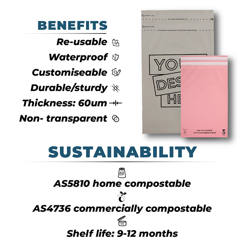 Warm Grey Mailers - Home Compostable Shipping Mailers. MOQ- 100