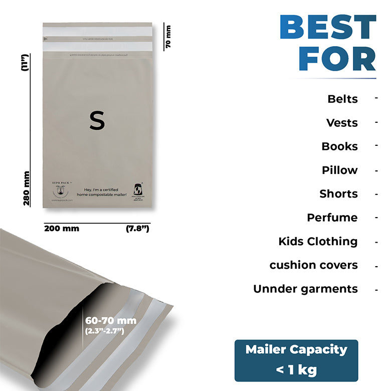 Warm Grey Mailers - Home Compostable Shipping Mailers. MOQ- 100