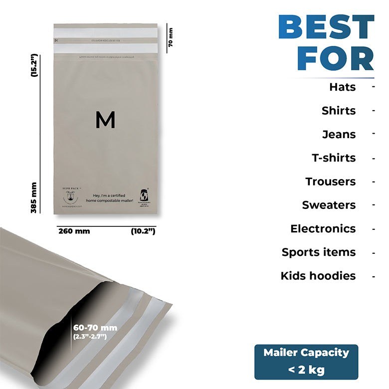 Warm Grey Mailers - Home Compostable Shipping Mailers. MOQ- 100