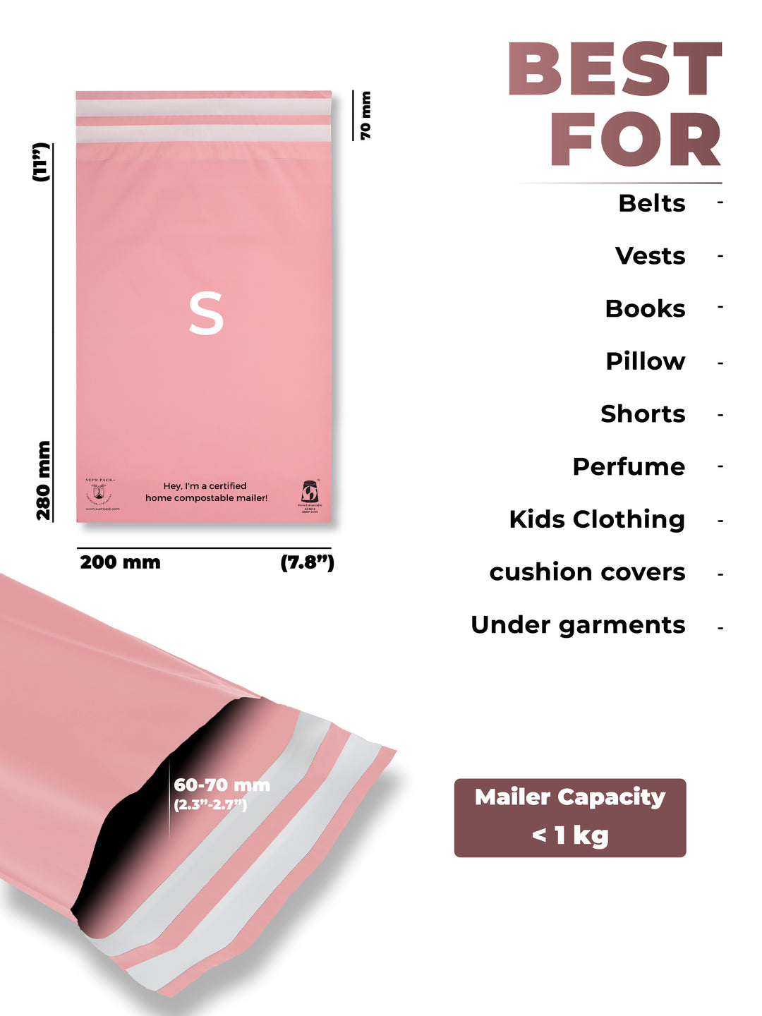 Pink Custom Poly Mailers With Logo