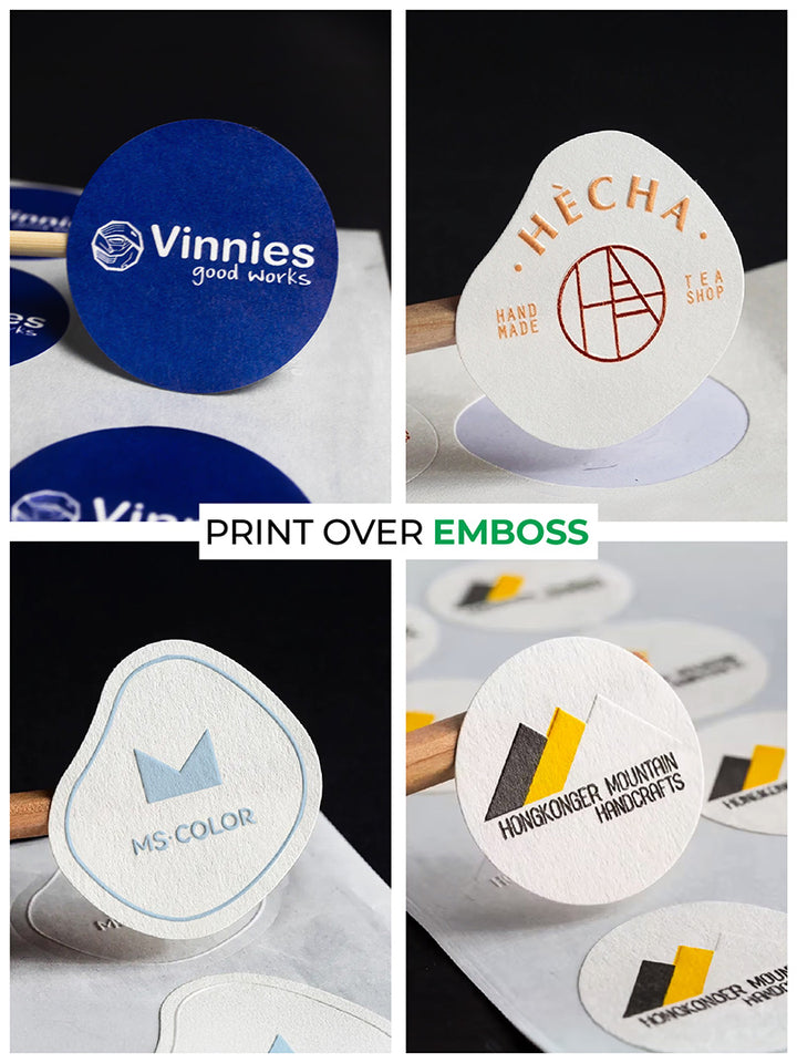 Colored Custom Embossed Stickers & Labels. MOQ-250 Stickers