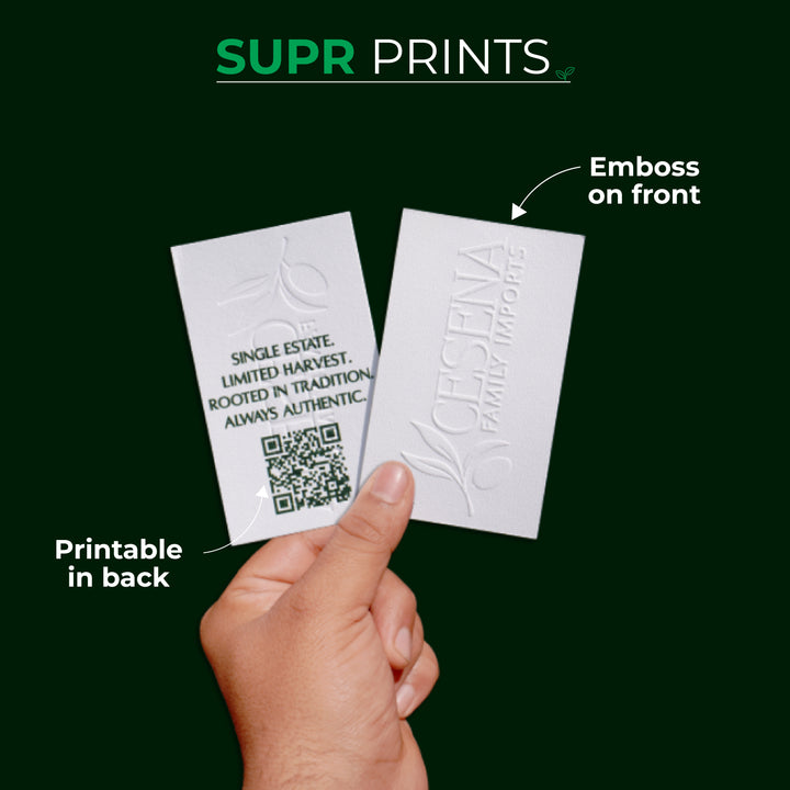 ECO-FRIENDLY CUSTOM EMBOSSED CARDS WITH EMBOSSING, PRINT &amp; FOIL Suprpack
