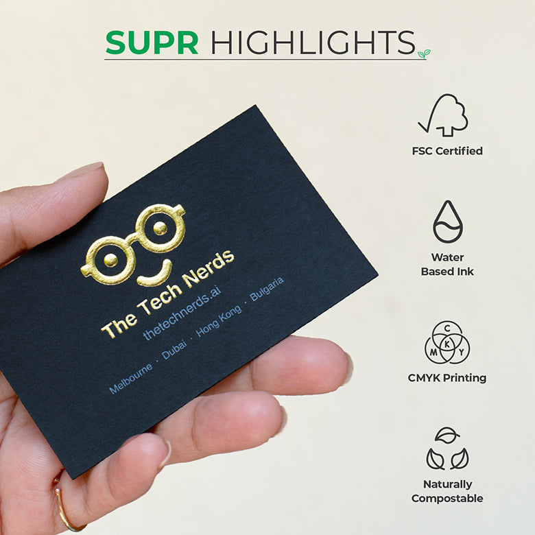 ECO-FRIENDLY CUSTOM EMBOSSED CARDS WITH EMBOSSING, PRINT &amp; FOIL Suprpack