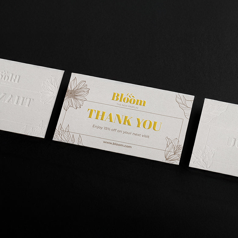 ECO-FRIENDLY CUSTOM EMBOSSED CARDS WITH EMBOSSING, PRINT & FOIL