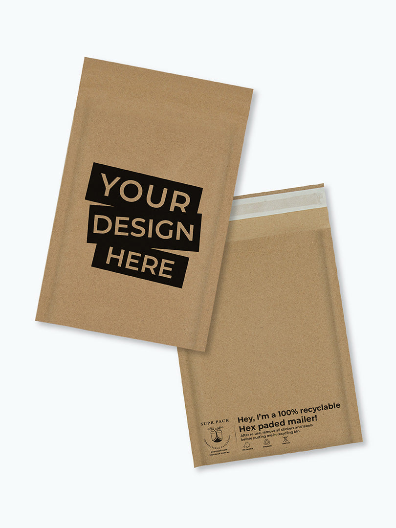 Custom Hex Padded Mailers. Recyclable & Sustainable. MOQ: 20 Mailers.
