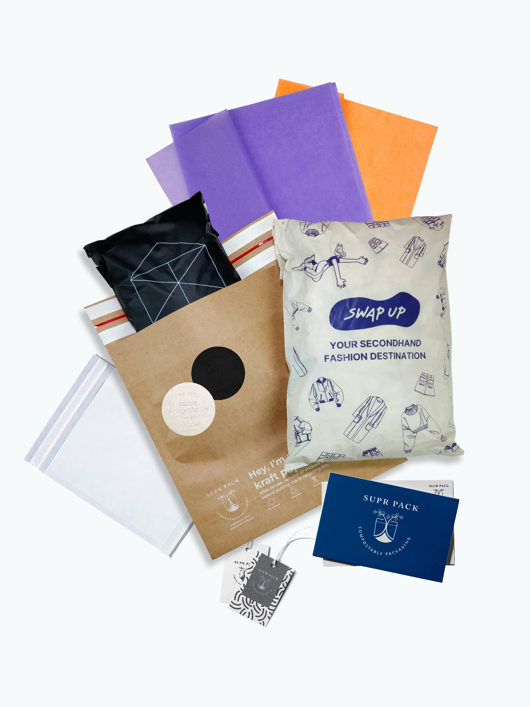 Sample kit of compostable & customisable packaging. – suprpack.com