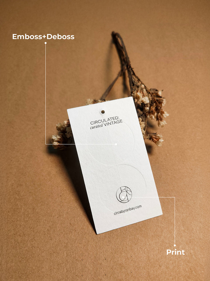 ECO-FRIENDLY CUSTOM EMBOSSED HANG TAGS WITH YOU LOGO.